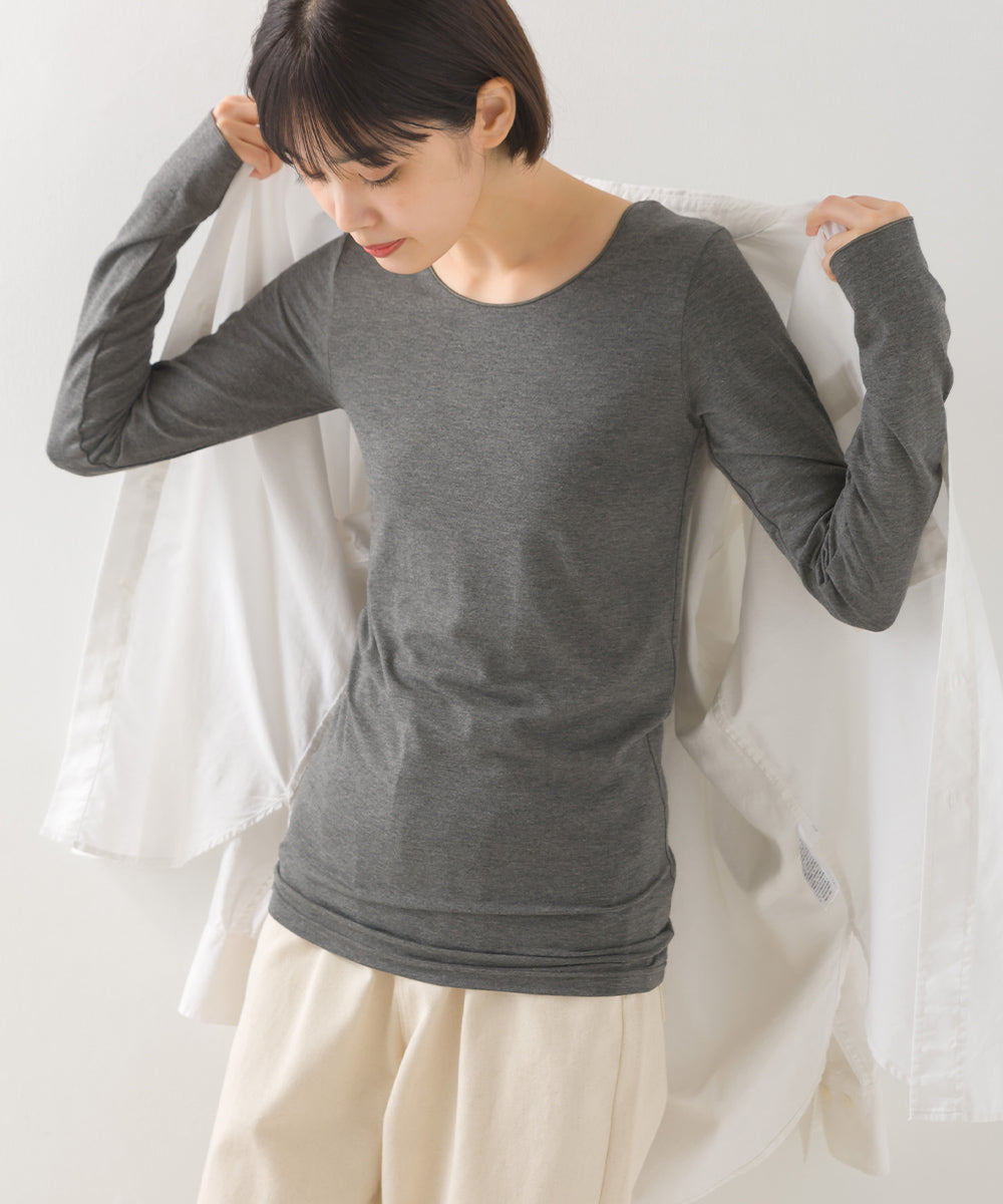 【OMNES】もっちりシルクタッチクルーネック長袖Tシャツ【1519-5001】