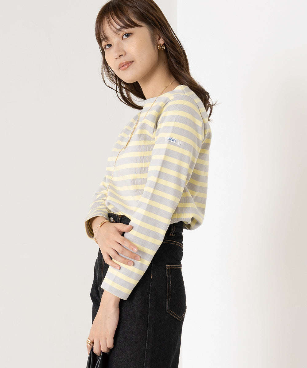 【OMNES】ユニセックス バスク生地 ボートネック長袖Tシャツ【1519-5032】