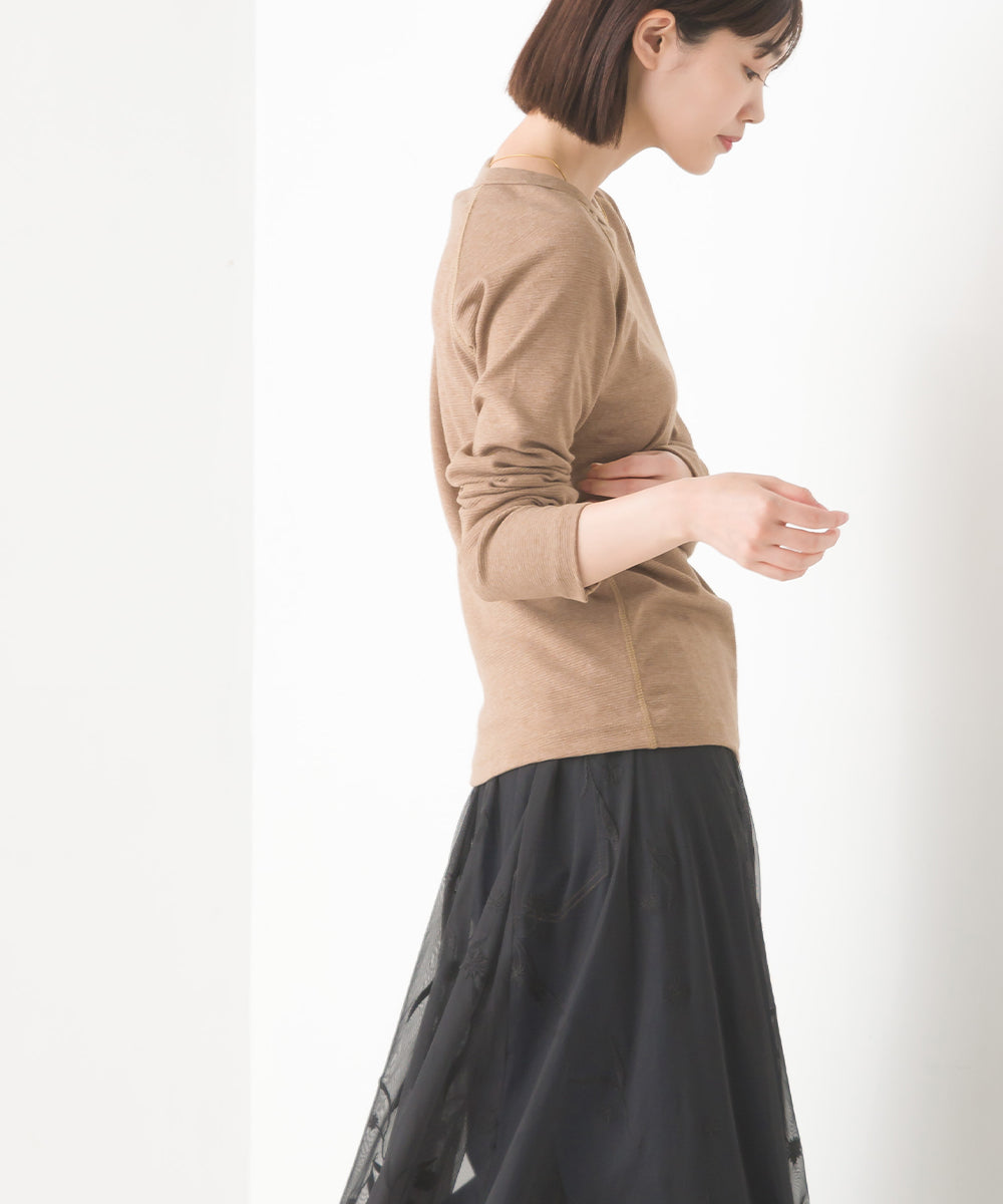 【OMNES】ユニセックス ストレッチジャガード クルーネック長袖Tシャツ【1519-5056】