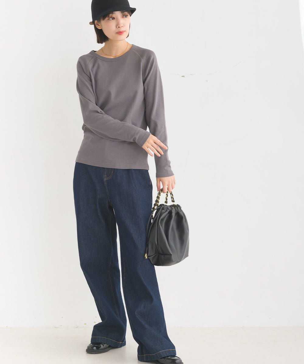 【OMNES】ユニセックス ストレッチジャガード クルーネック長袖Tシャツ【1519-5056】