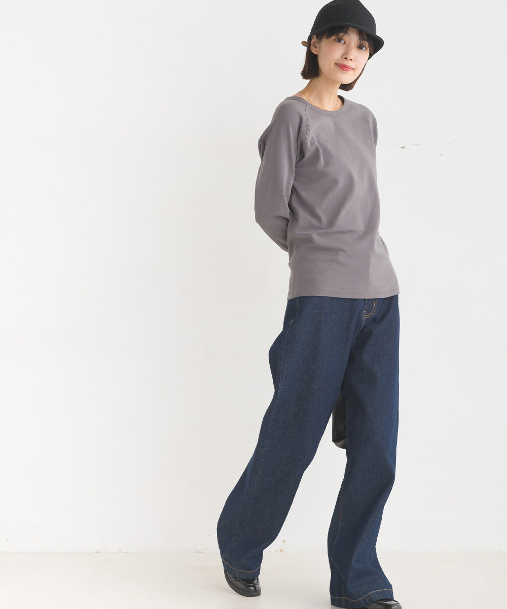 【OMNES】ユニセックス ストレッチジャガード クルーネック長袖Tシャツ【1519-5056】