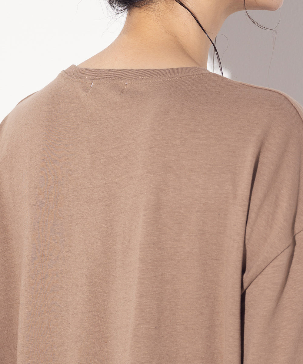 【OMNES】綿麻カット ポケット付きラウンドヘム半袖Tシャツ【1520-5014】