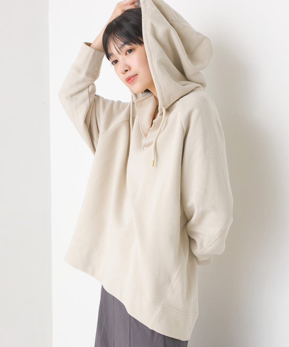 【OMNES】裏毛スウェット フロントV開き フードプルオーバー【1520-5099】