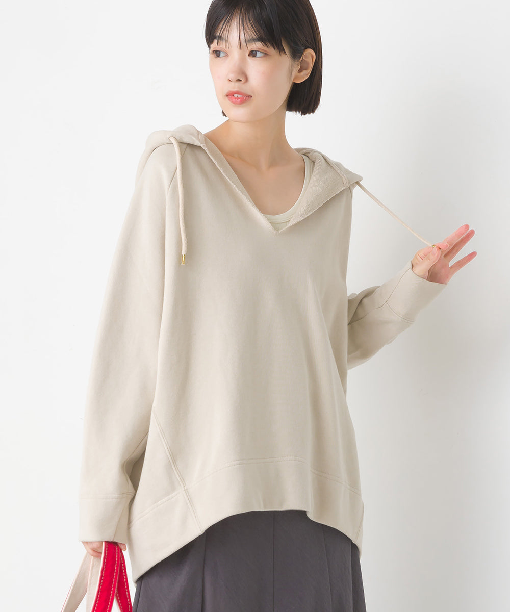 【OMNES】裏毛スウェット フロントV開き フードプルオーバー【1520-5099】