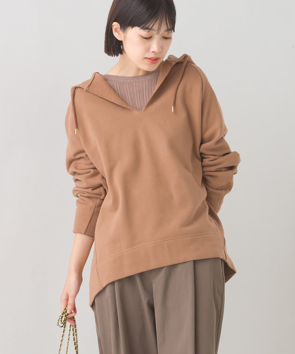 【OMNES】裏毛スウェット フロントV開き フードプルオーバー【1520-5099】