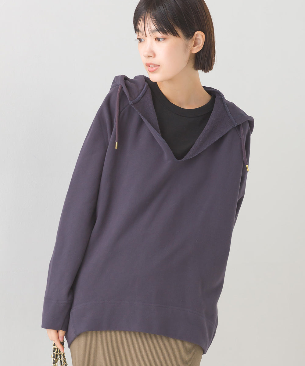 【OMNES】裏毛スウェット フロントV開き フードプルオーバー【1520-5099】