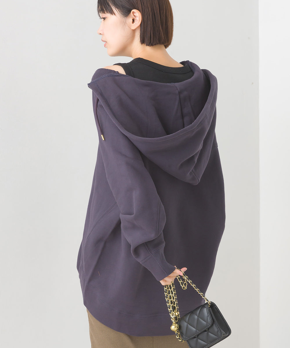 【OMNES】裏毛スウェット フロントV開き フードプルオーバー【1520-5099】
