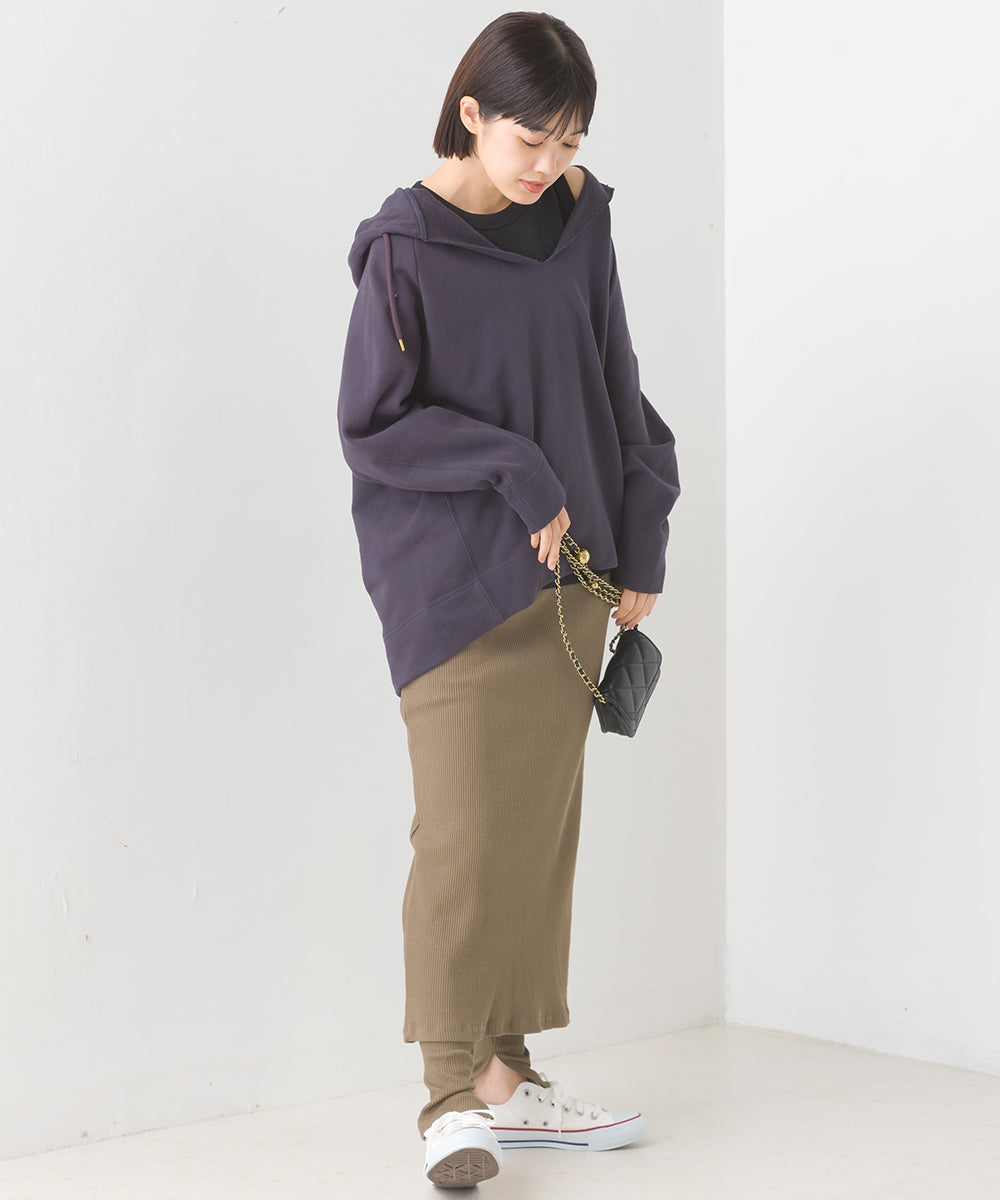 【OMNES】裏毛スウェット フロントV開き フードプルオーバー【1520-5099】