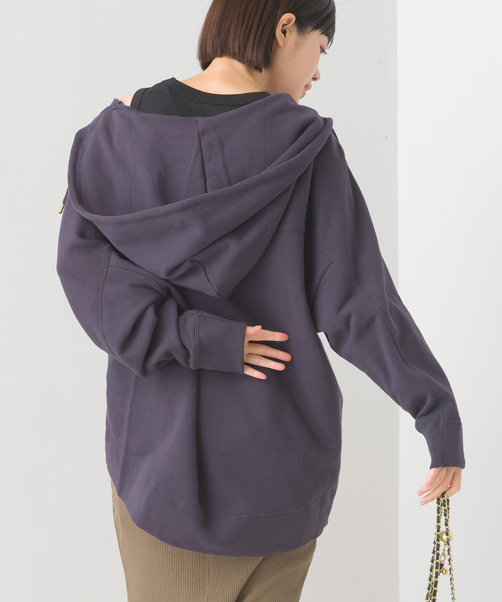 【OMNES】裏毛スウェット フロントV開き フードプルオーバー【1520-5099】
