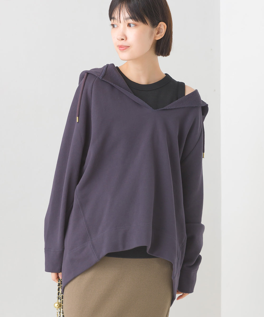【OMNES】裏毛スウェット フロントV開き フードプルオーバー【1520-5099】