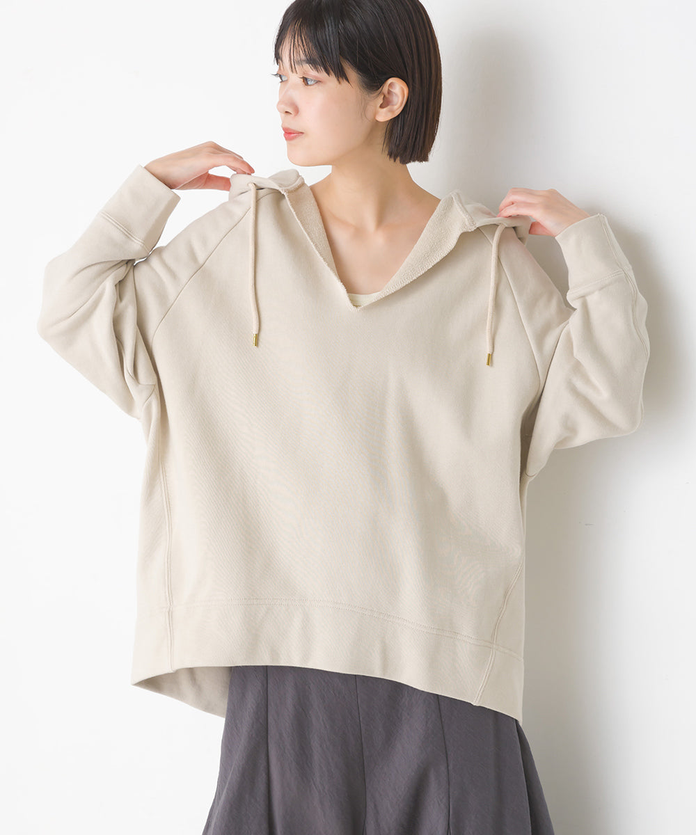 【OMNES】裏毛スウェット フロントV開き フードプルオーバー【1520-5099】