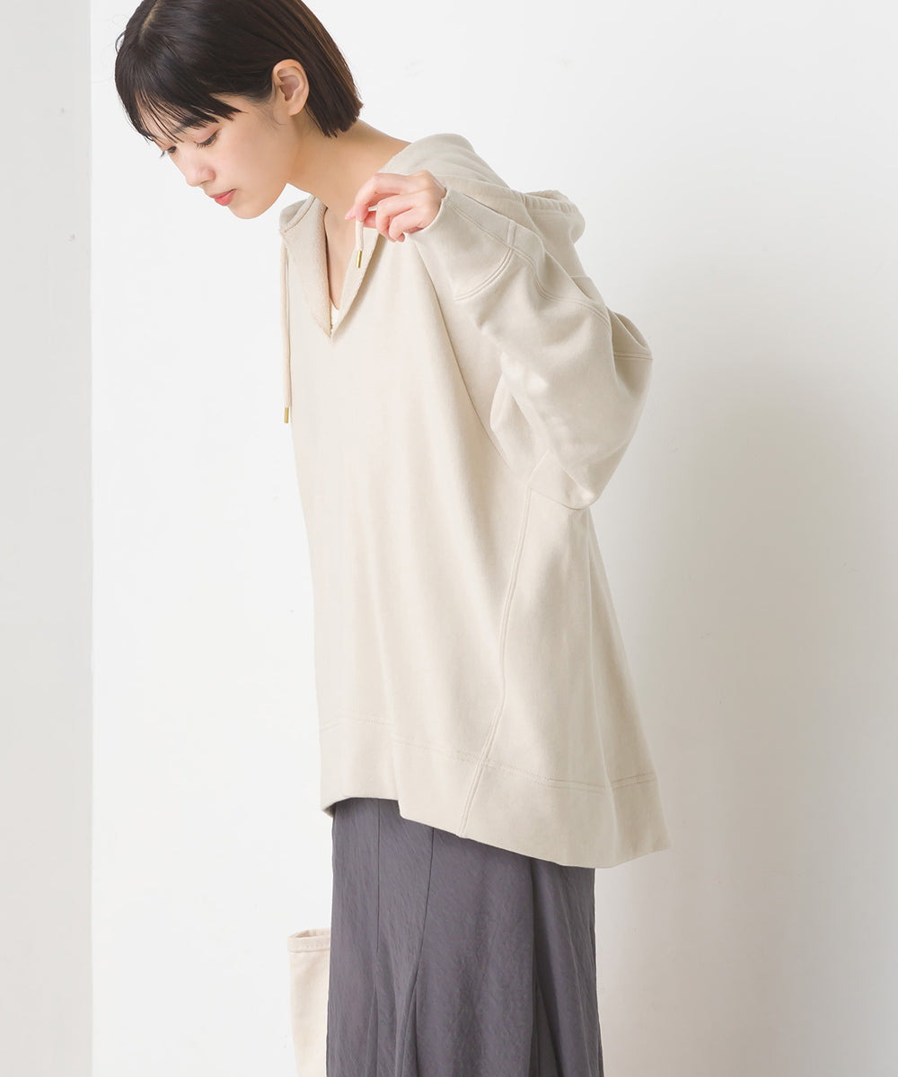 【OMNES】裏毛スウェット フロントV開き フードプルオーバー【1520-5099】