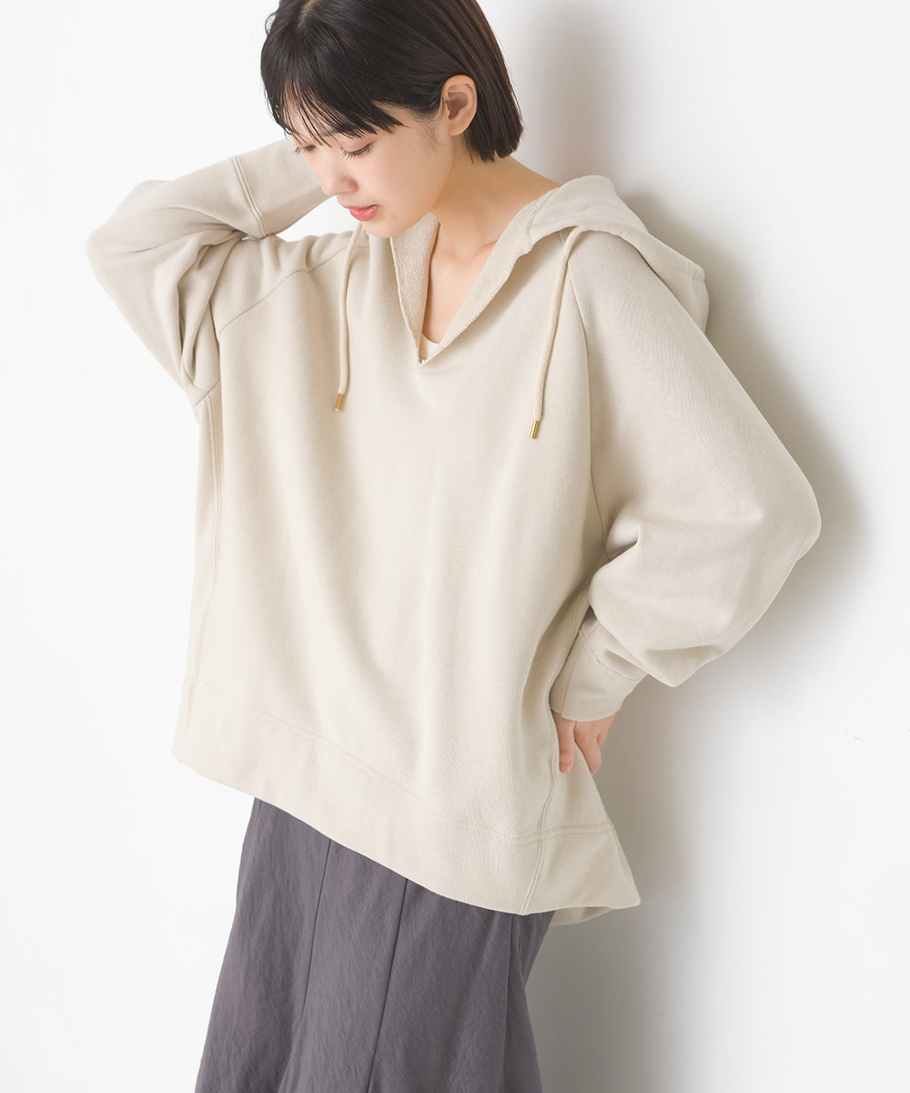 【OMNES】裏毛スウェット フロントV開き フードプルオーバー【1520-5099】