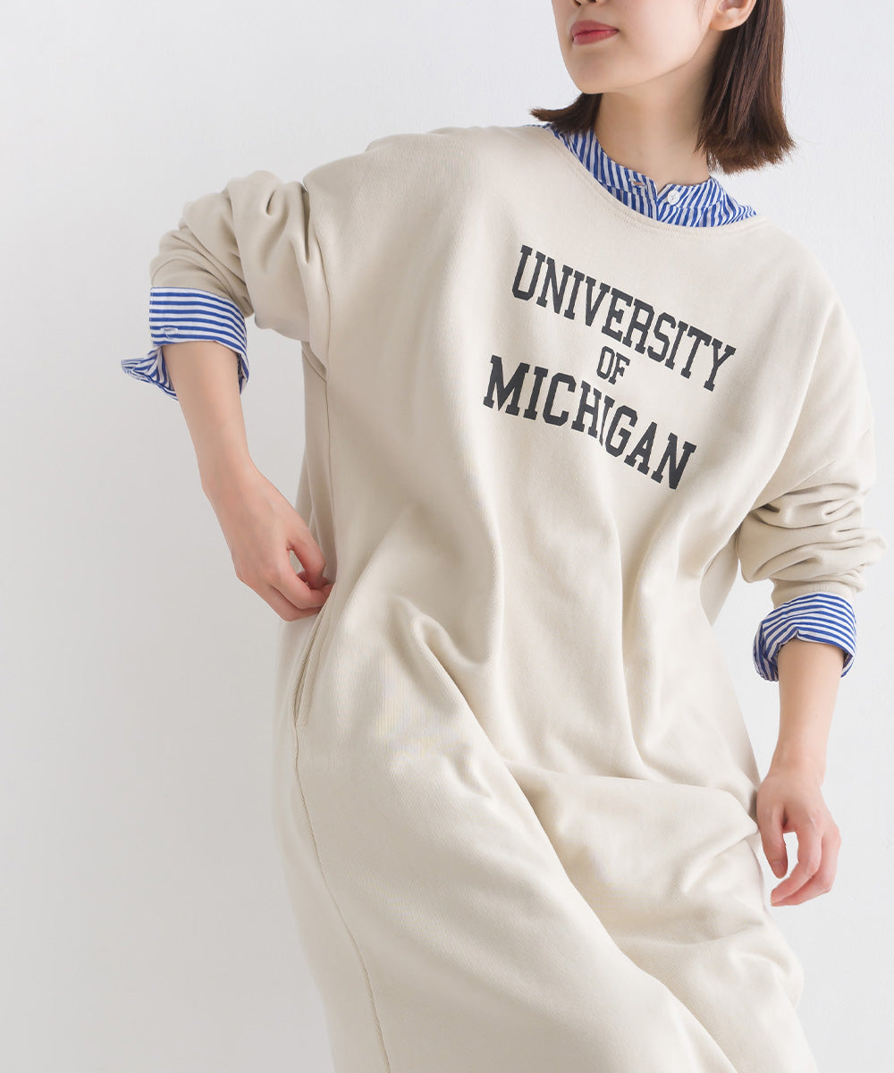 【OMNES】裏毛スウェット ロゴプリントプルオーバーワンピ MICHIGAN【1520-9028】