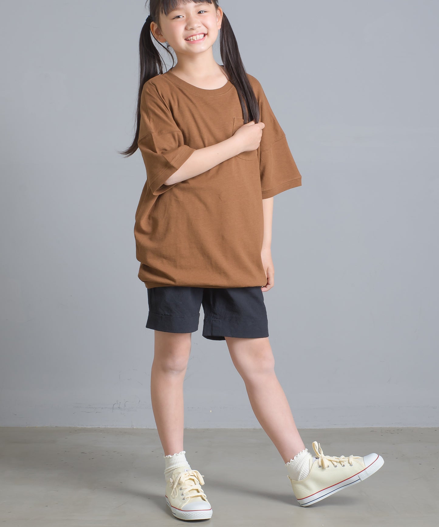 【OMNES】キッズ 綿麻カット ビッグ半袖プリントTシャツ【1521-5119】