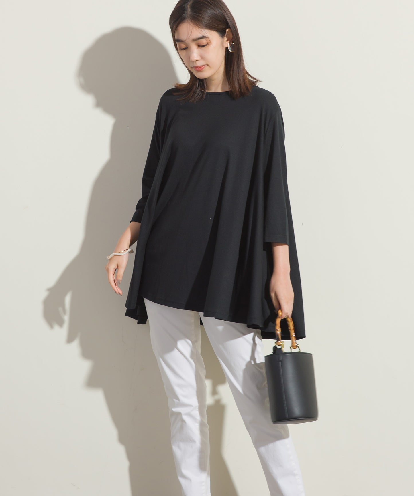 【OMNES】TRPU 裾フレア7分袖プルオーバー Tシャツ【1521-5122】
