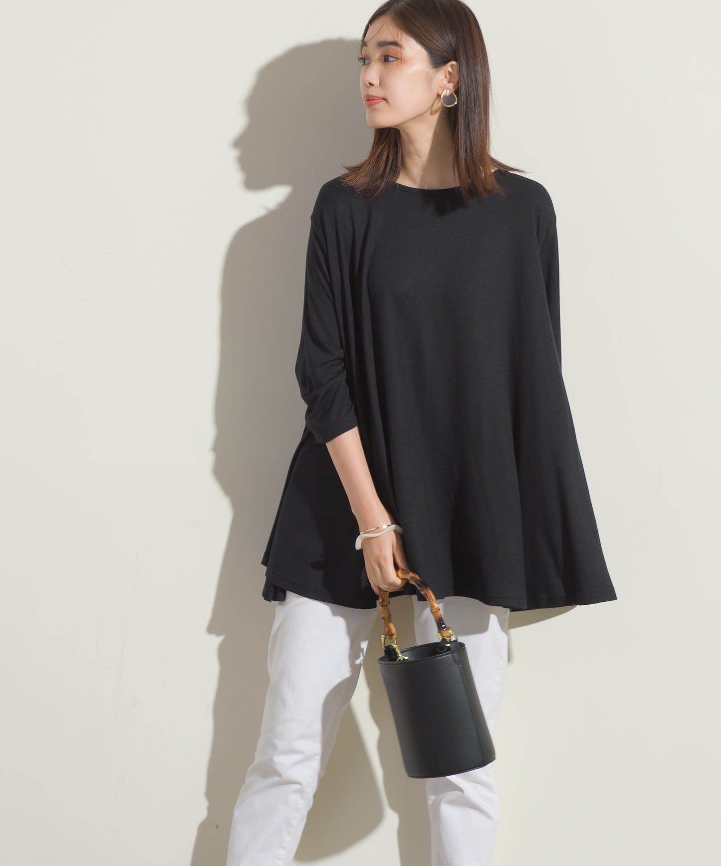 【OMNES】TRPU 裾フレア7分袖プルオーバー Tシャツ【1521-5122】