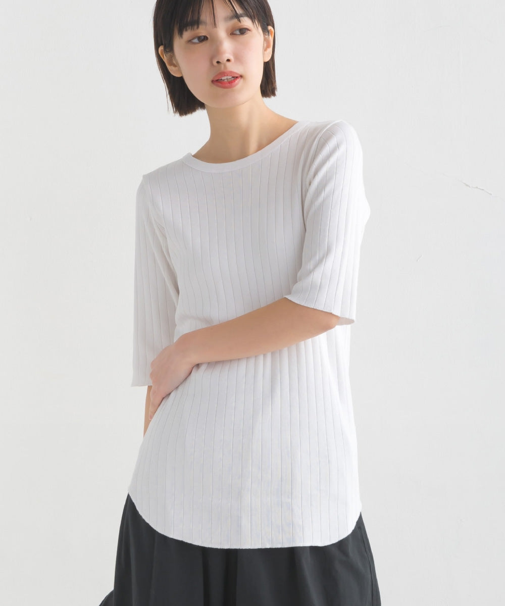 【OMNES】針抜リブ5分袖Tシャツ【1521-5126】