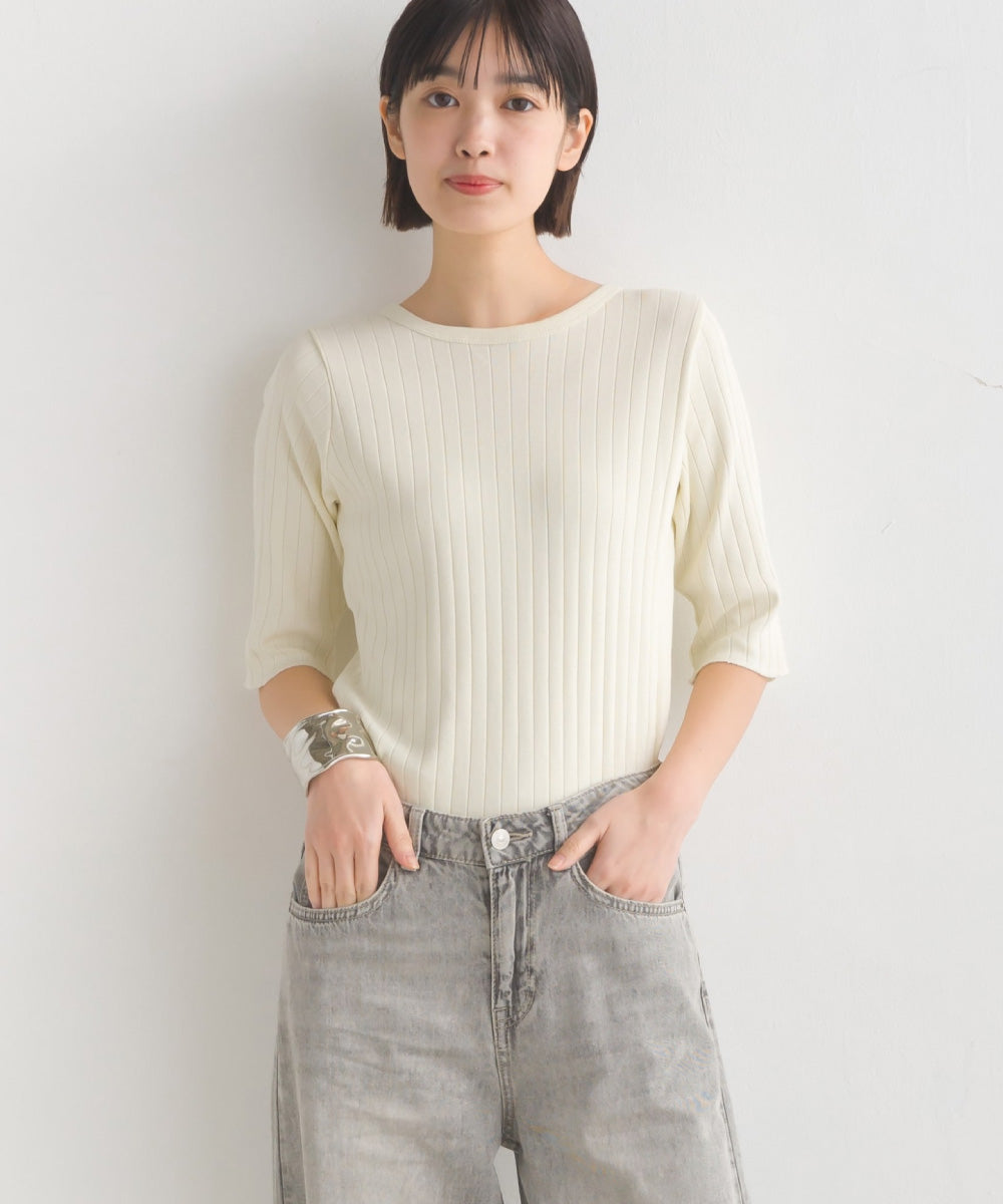 【OMNES】針抜リブ5分袖Tシャツ【1521-5126】