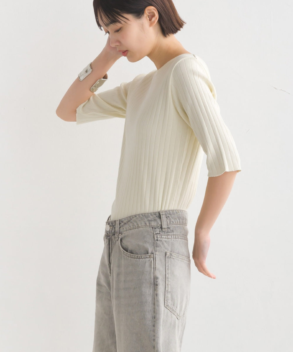 【OMNES】針抜リブ5分袖Tシャツ【1521-5126】