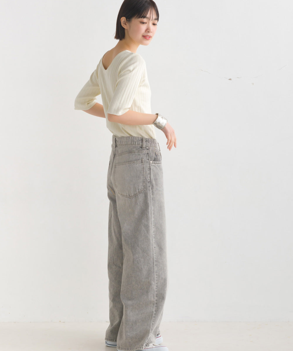 【OMNES】針抜リブ5分袖Tシャツ【1521-5126】