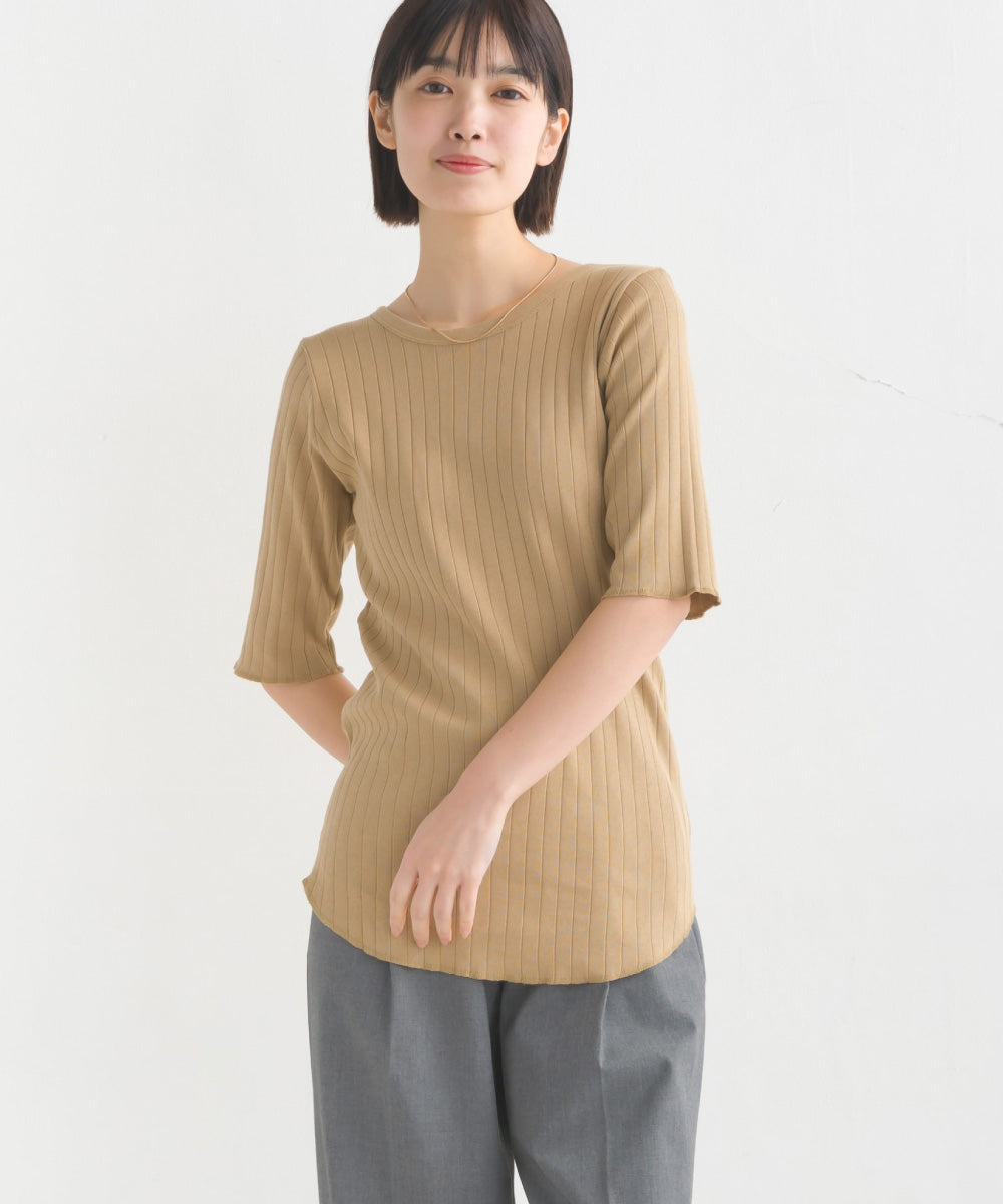 【OMNES】針抜リブ5分袖Tシャツ【1521-5126】