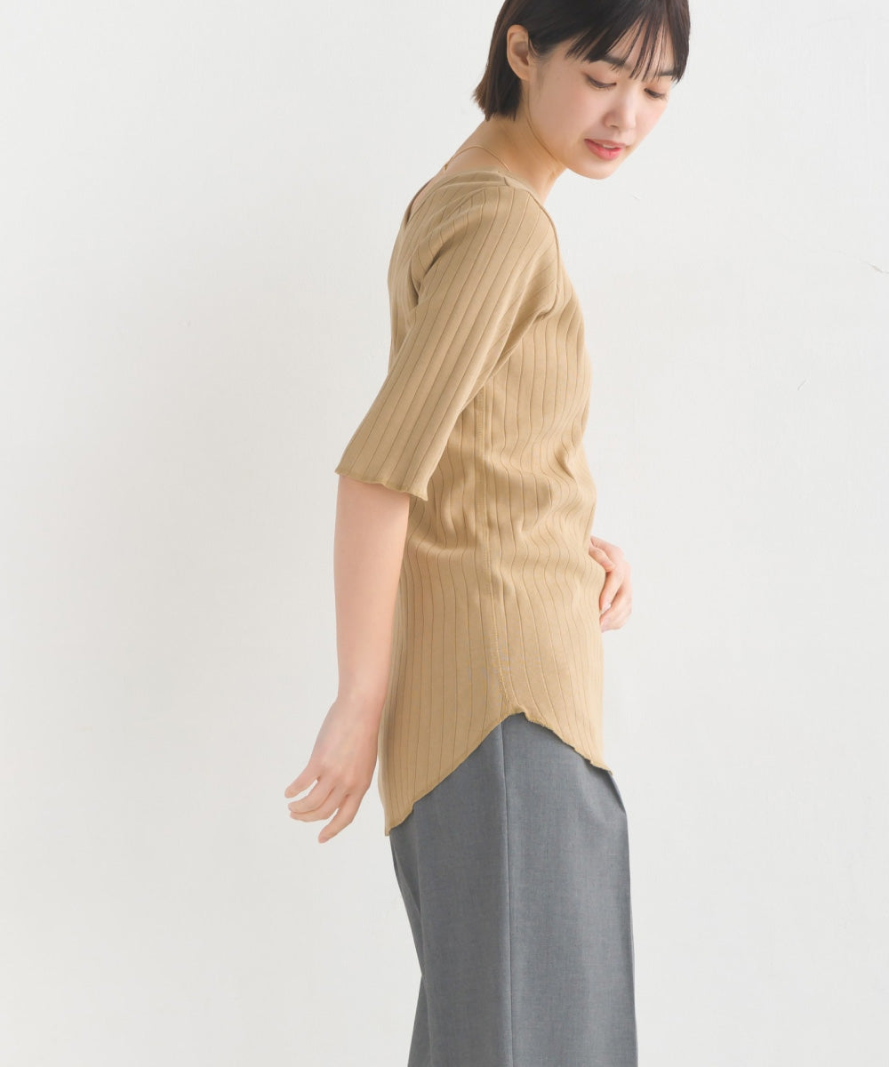 【OMNES】針抜リブ5分袖Tシャツ【1521-5126】