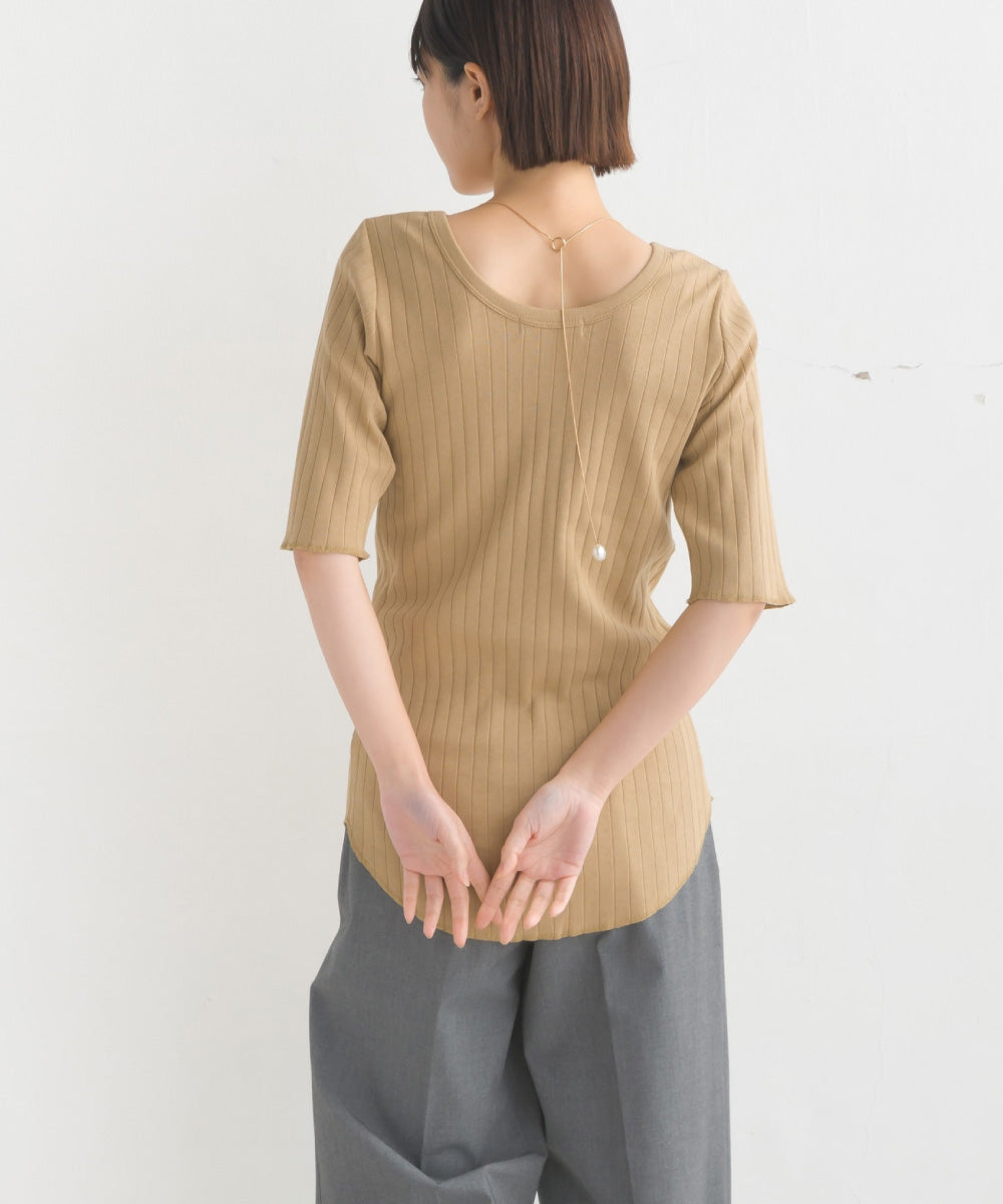 【OMNES】針抜リブ5分袖Tシャツ【1521-5126】