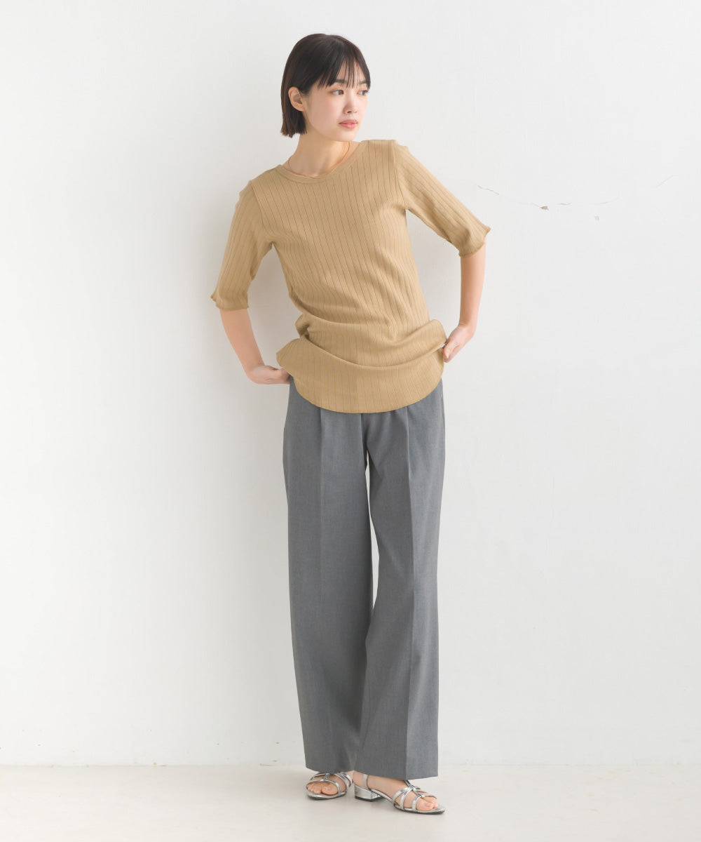 【OMNES】針抜リブ5分袖Tシャツ【1521-5126】