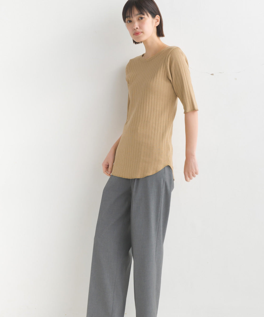 【OMNES】針抜リブ5分袖Tシャツ【1521-5126】