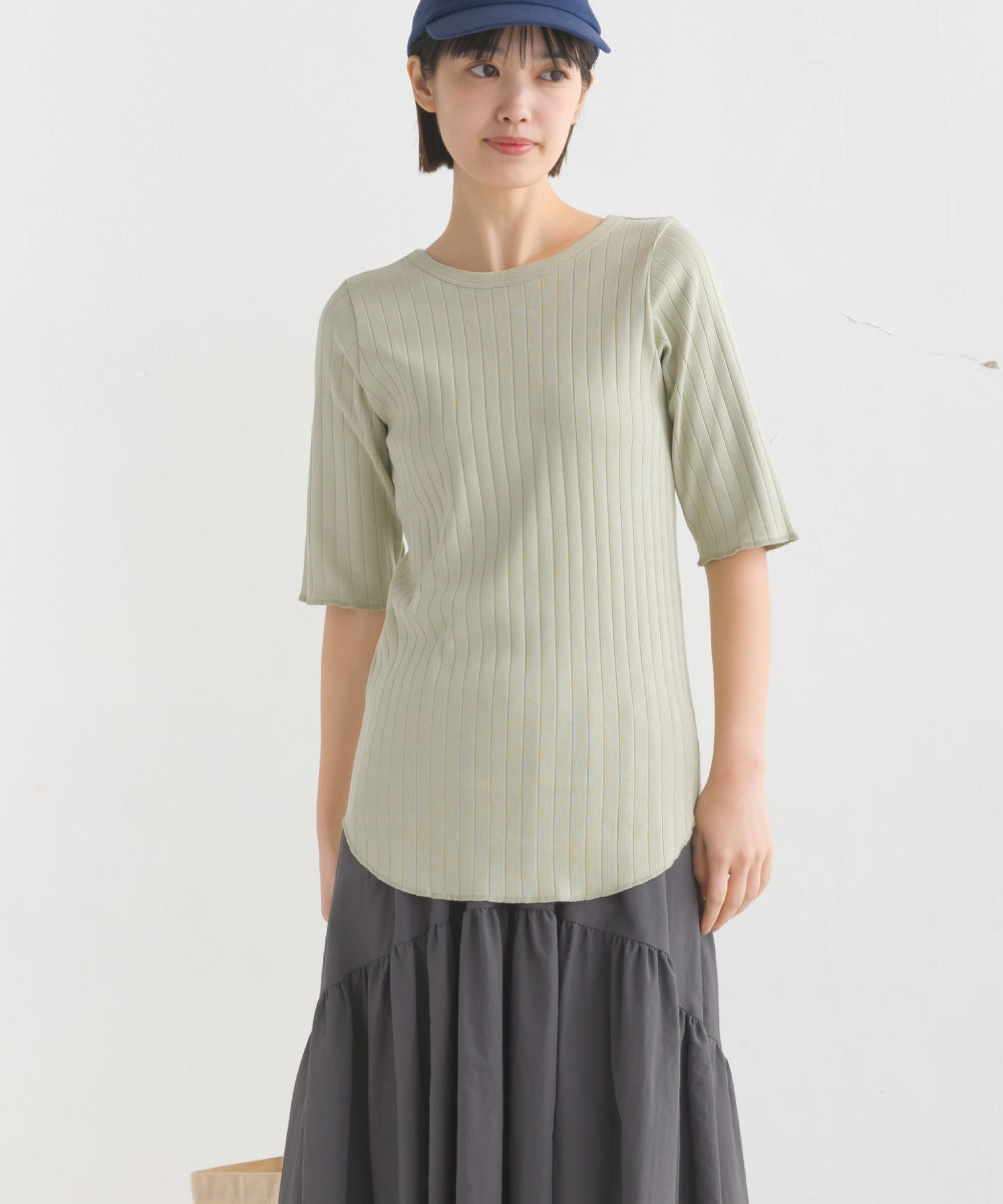 【OMNES】針抜リブ5分袖Tシャツ【1521-5126】