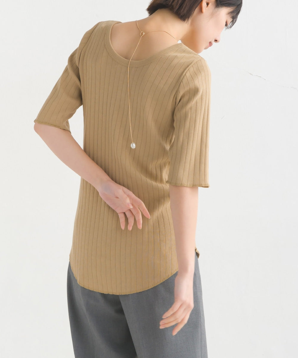【OMNES】針抜リブ5分袖Tシャツ【1521-5126】
