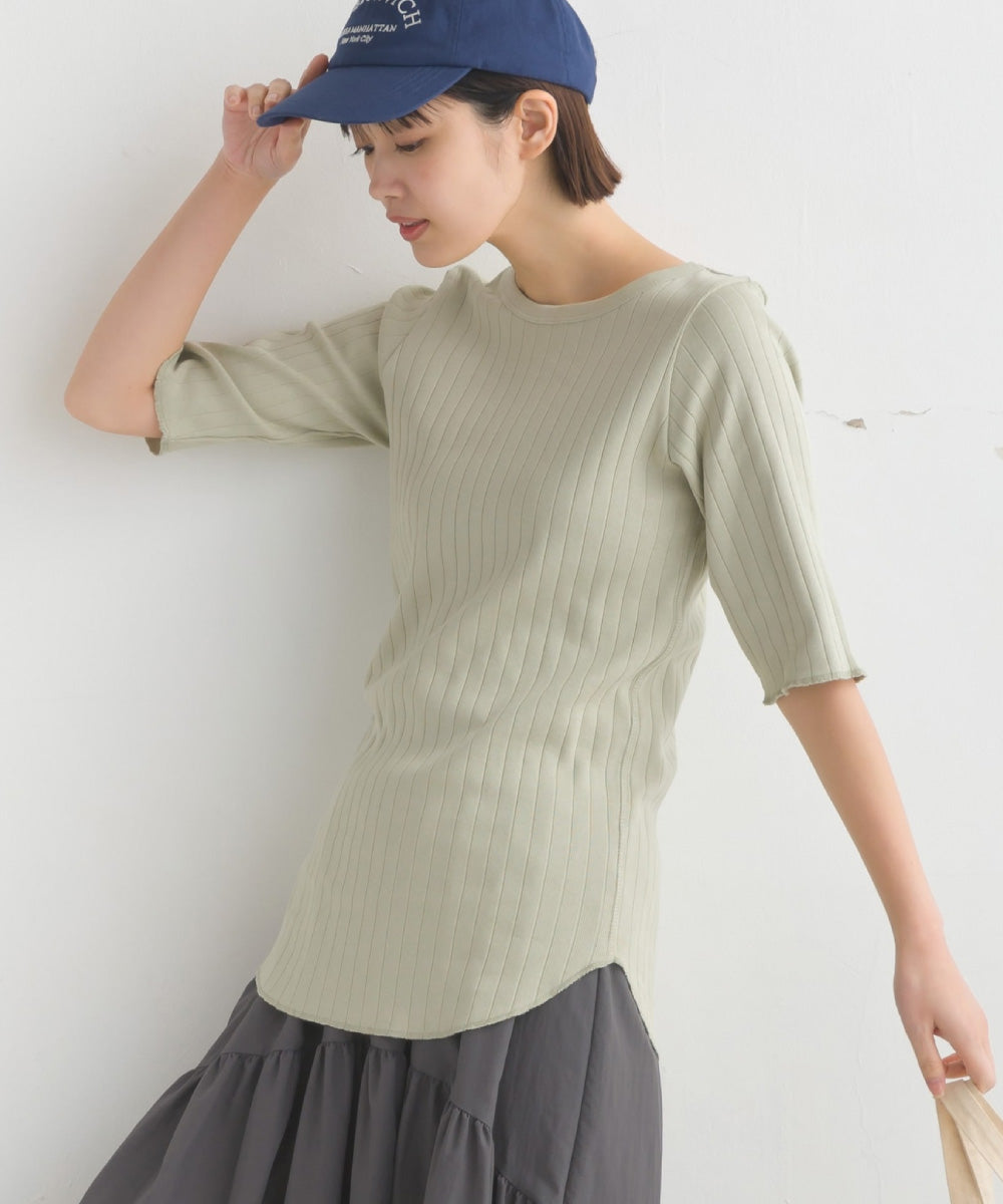 【OMNES】針抜リブ5分袖Tシャツ【1521-5126】