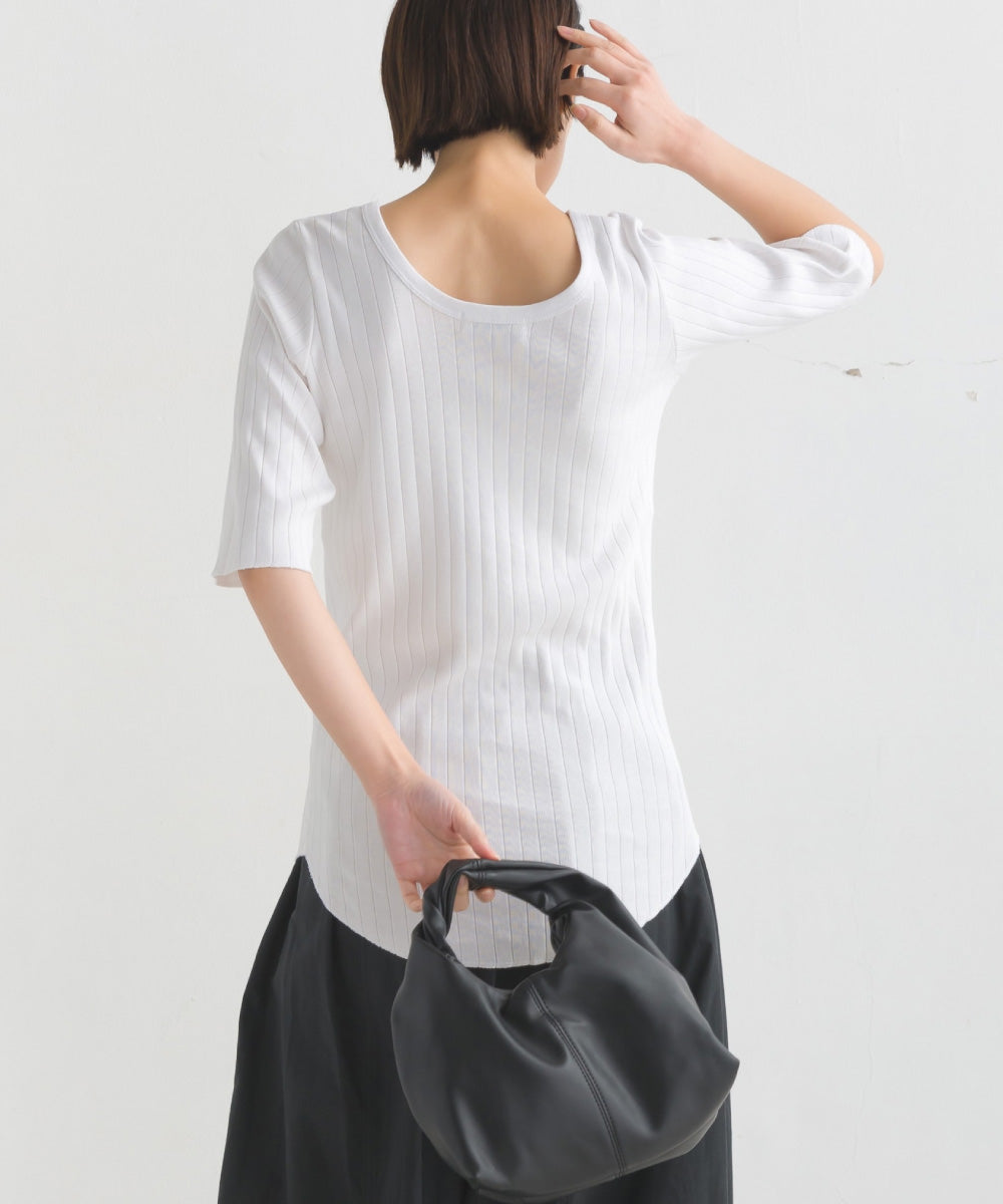 【OMNES】針抜リブ5分袖Tシャツ【1521-5126】
