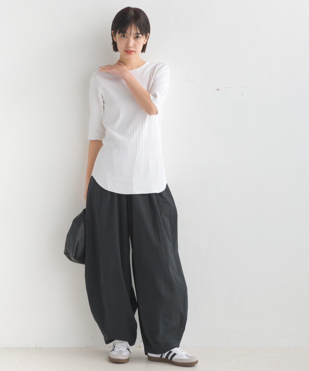 【OMNES】針抜リブ5分袖Tシャツ【1521-5126】