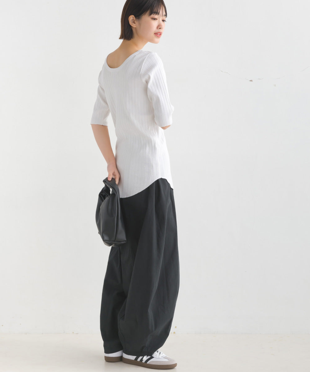 【OMNES】針抜リブ5分袖Tシャツ【1521-5126】