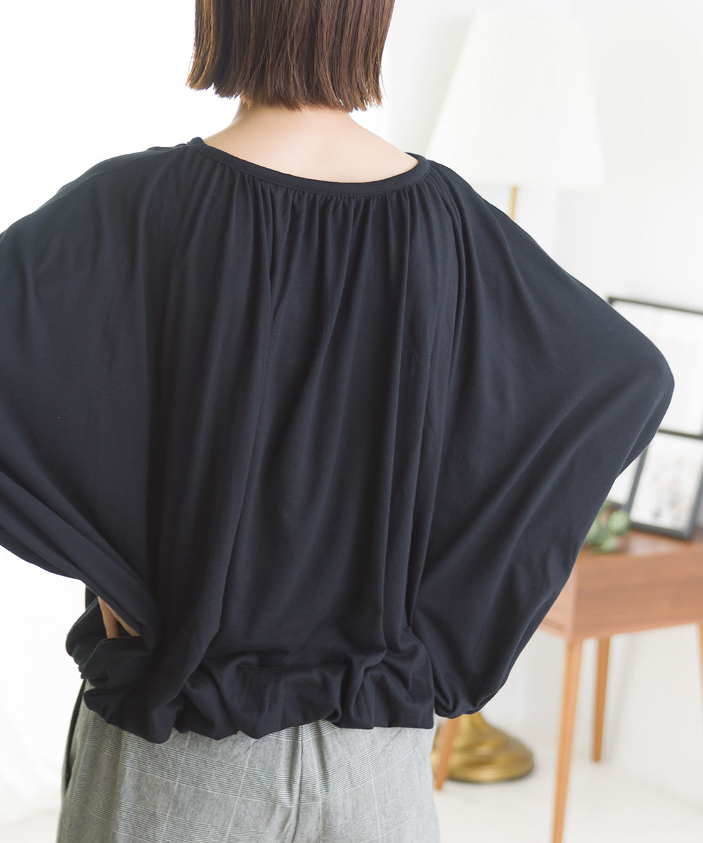 【OMNES】TRPU ネックギャザー6分袖トップス【1521-5128】
