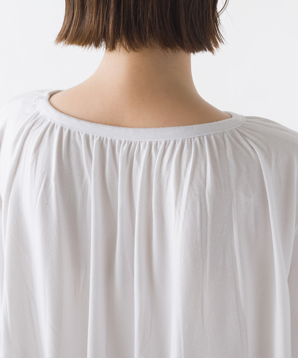 【OMNES】TRPU ネックギャザー6分袖トップス【1521-5128】
