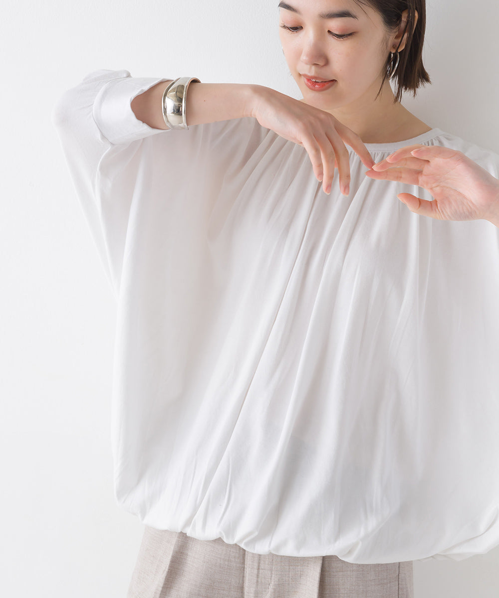 【OMNES】TRPU ネックギャザー6分袖トップス【1521-5128】