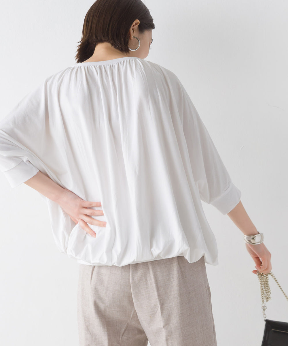 【OMNES】TRPU ネックギャザー6分袖トップス【1521-5128】