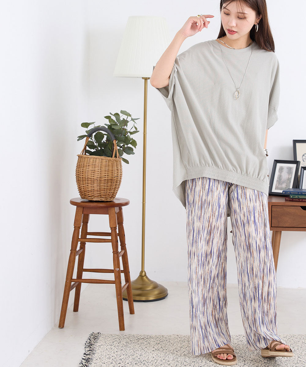 【OMNES】梨地裾ギャザー半袖Tシャツ【1521-5177】