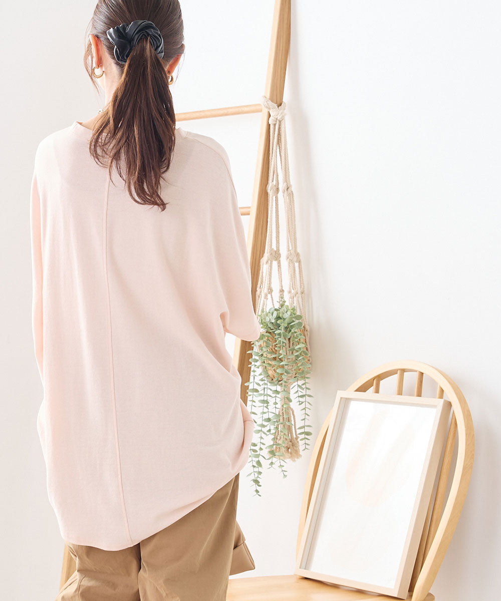【OMNES】梨地裾ギャザー半袖Tシャツ【1521-5177】