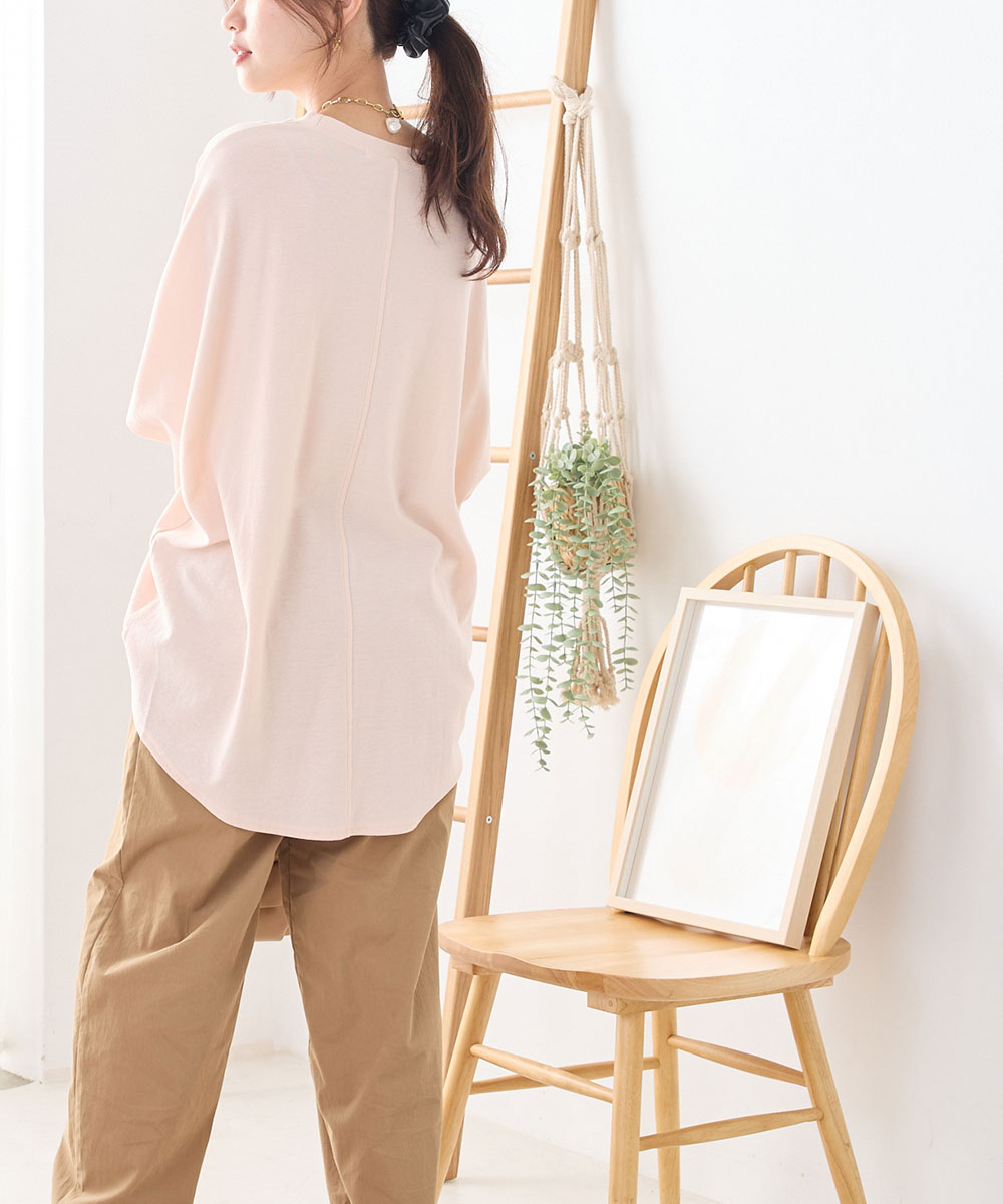 【OMNES】梨地裾ギャザー半袖Tシャツ【1521-5177】