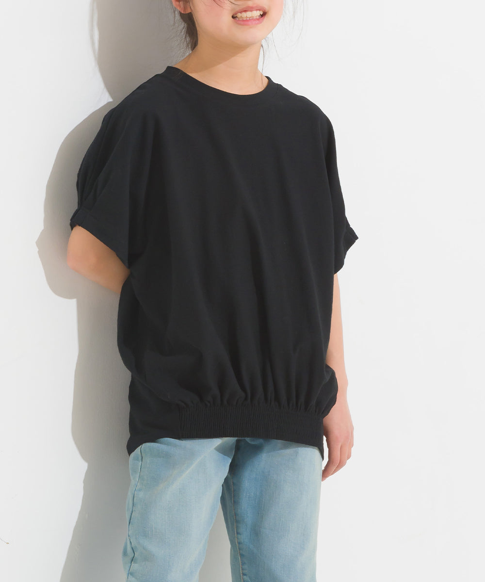 【OMNES】キッズ 梨地裾ギャザー半袖Tシャツ【1521-5178】
