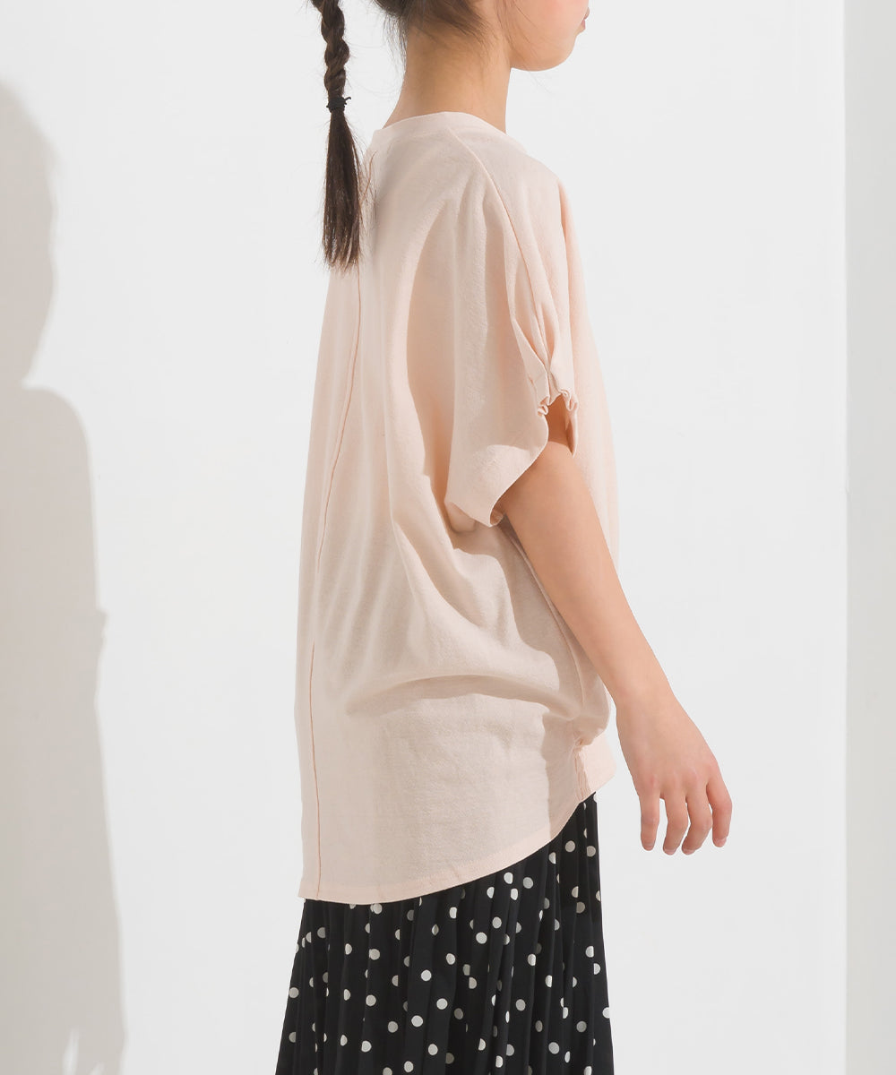 【OMNES】キッズ 梨地裾ギャザー半袖Tシャツ【1521-5178】