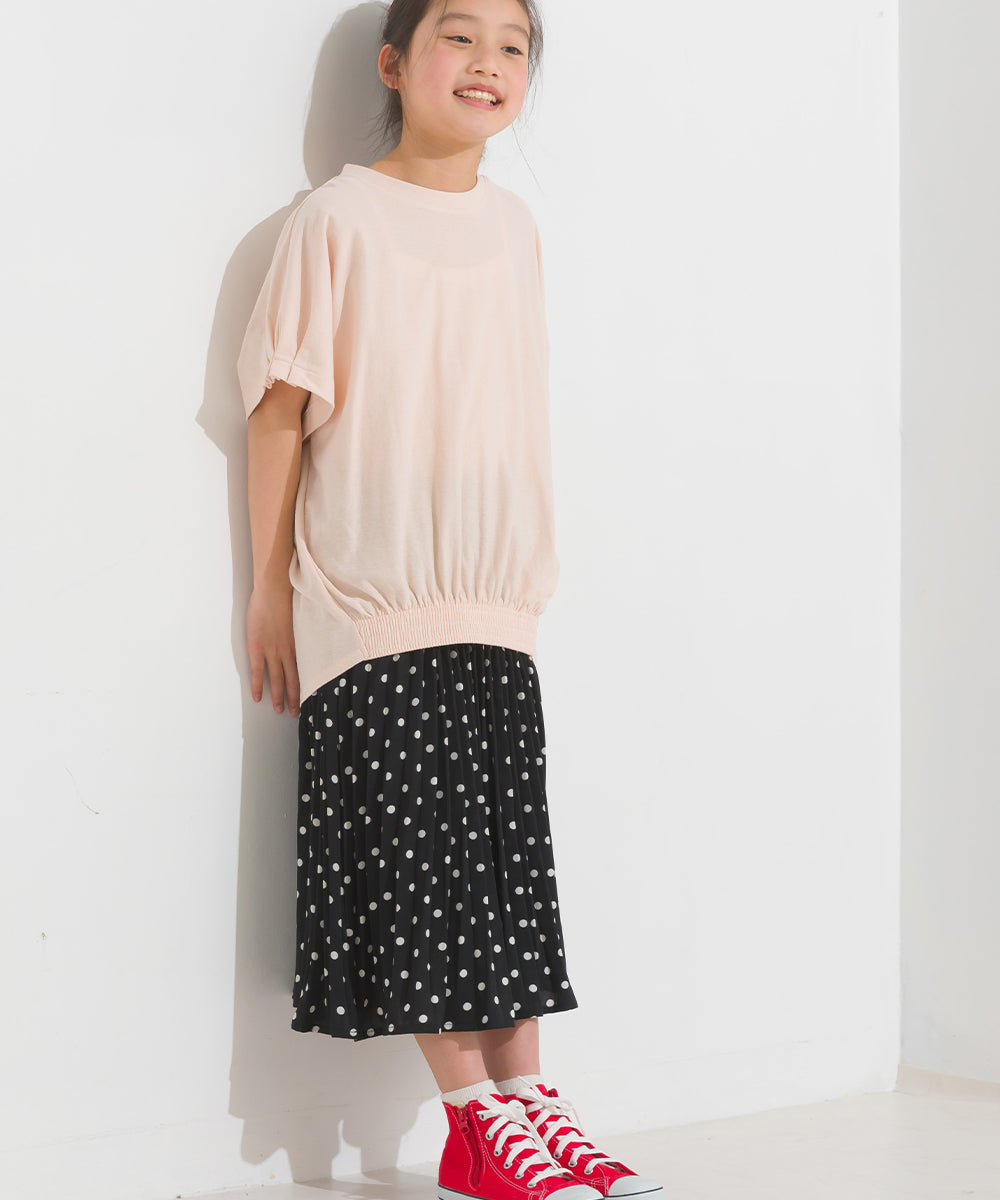 【OMNES】キッズ 梨地裾ギャザー半袖Tシャツ【1521-5178】