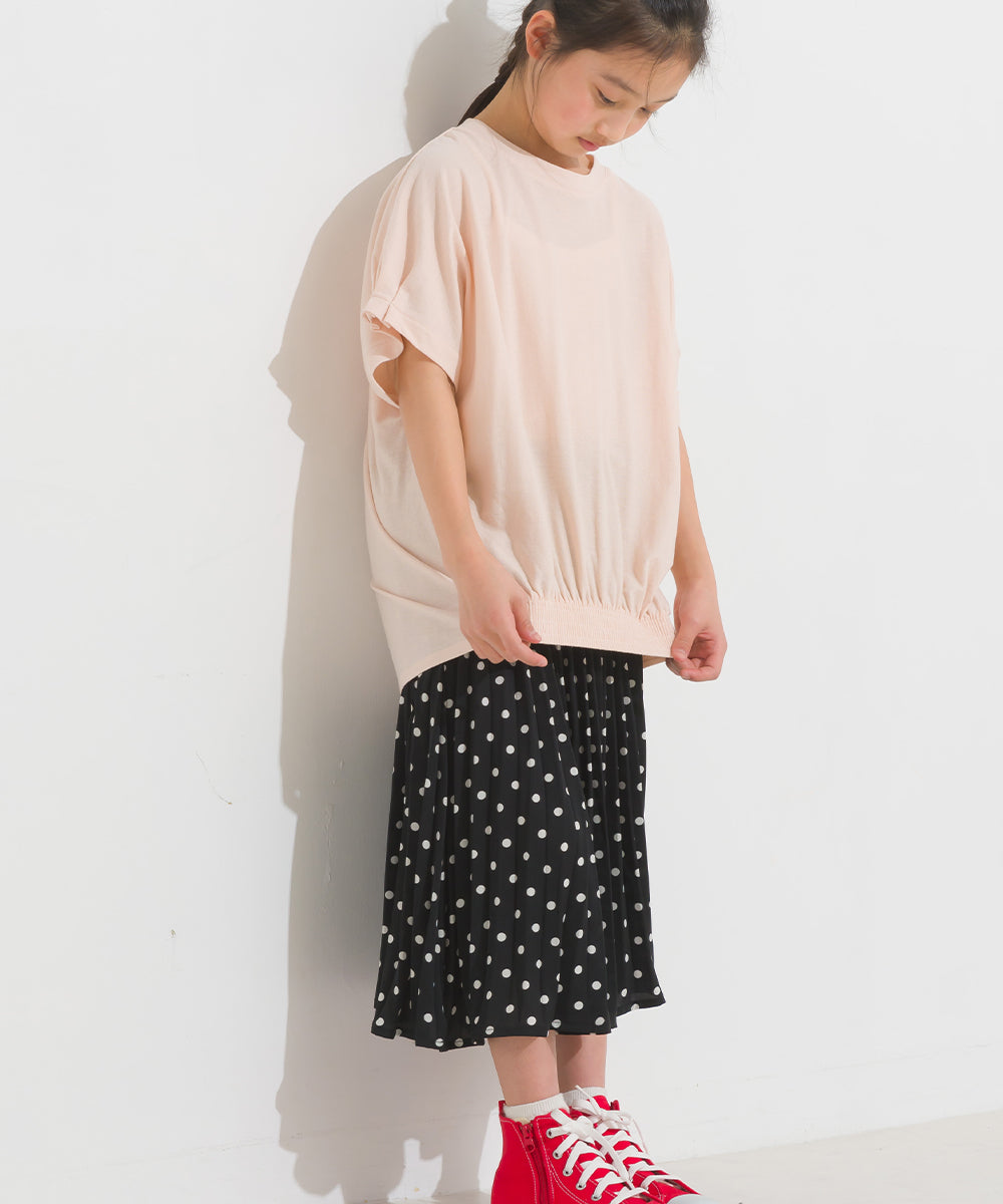 【OMNES】キッズ 梨地裾ギャザー半袖Tシャツ【1521-5178】