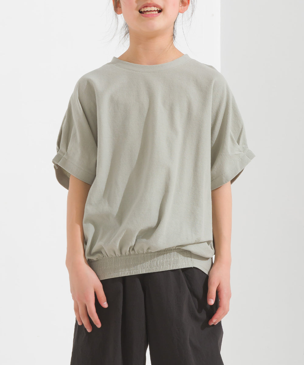 【OMNES】キッズ 梨地裾ギャザー半袖Tシャツ【1521-5178】