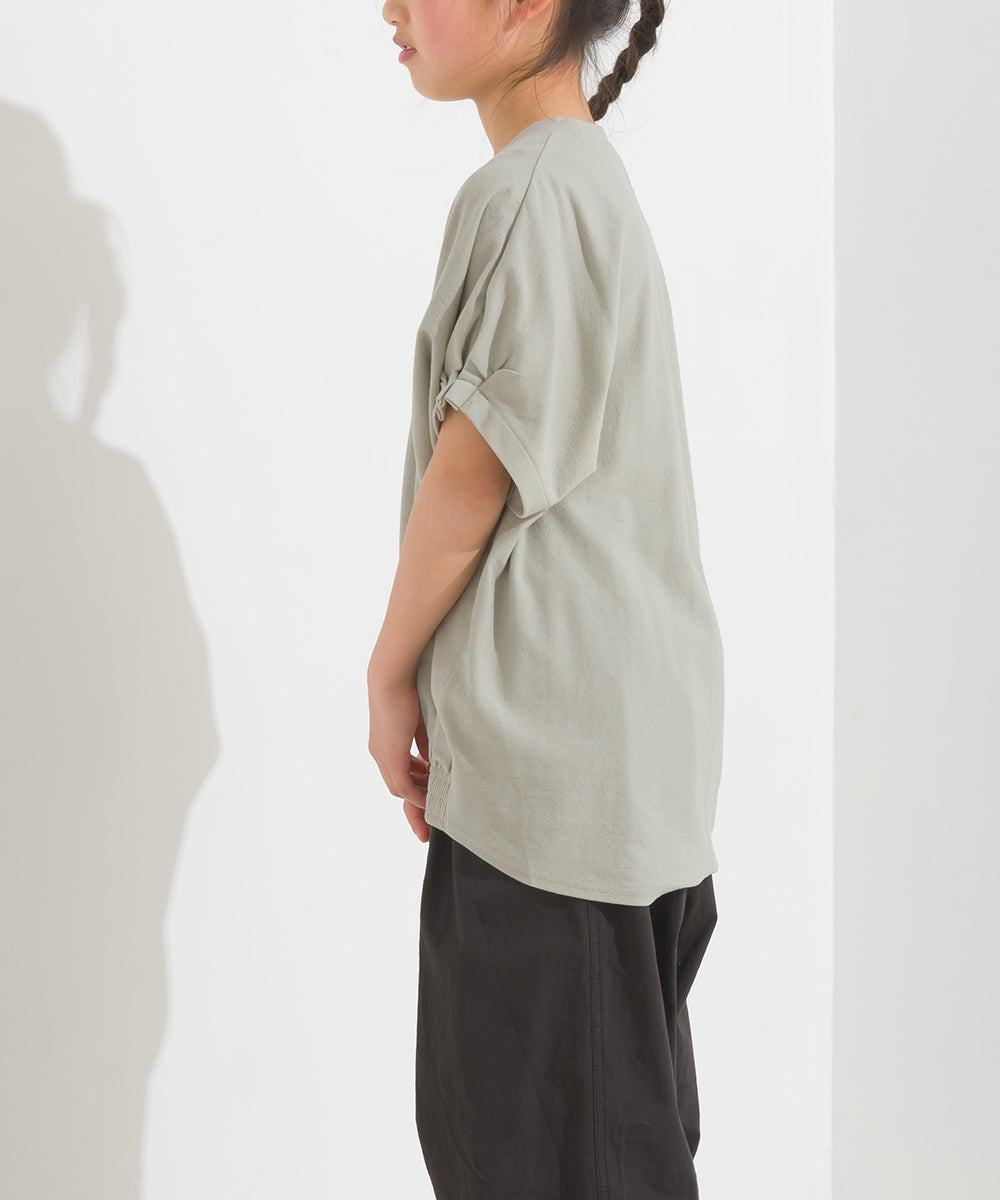 【OMNES】キッズ 梨地裾ギャザー半袖Tシャツ【1521-5178】