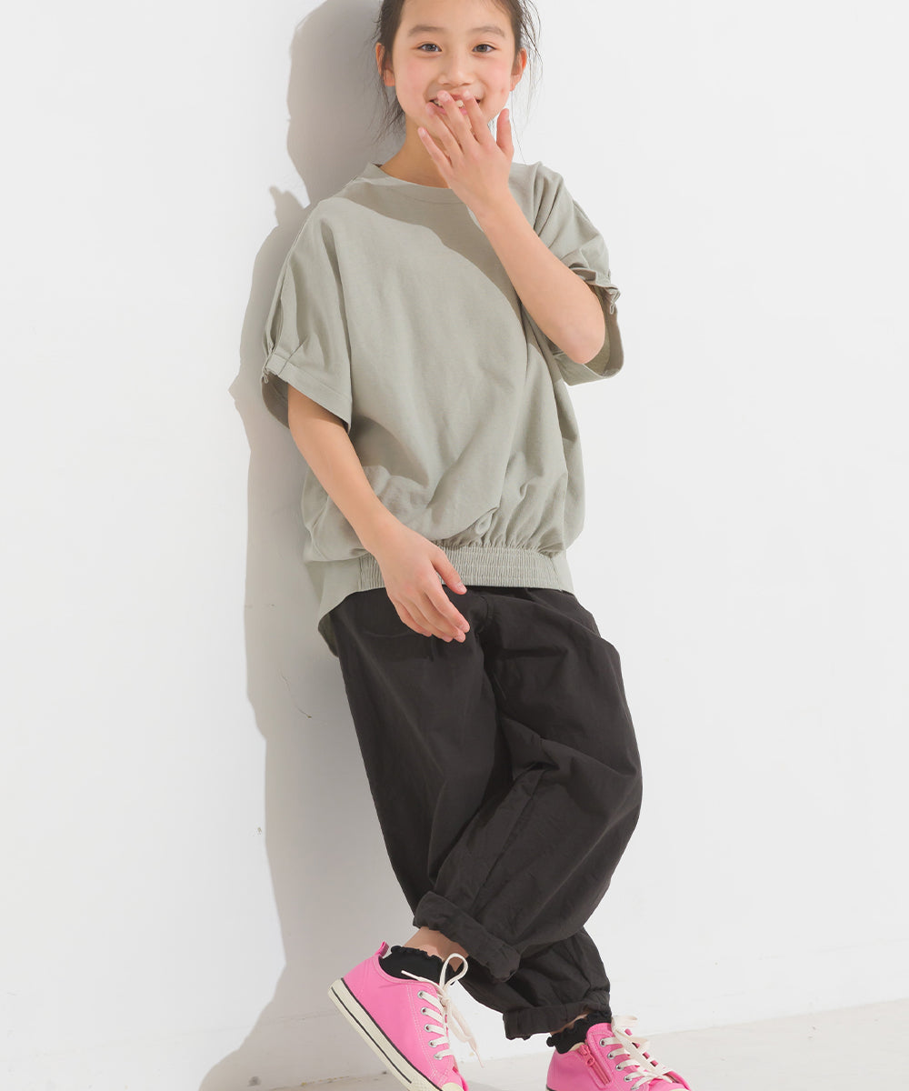 【OMNES】キッズ 梨地裾ギャザー半袖Tシャツ【1521-5178】